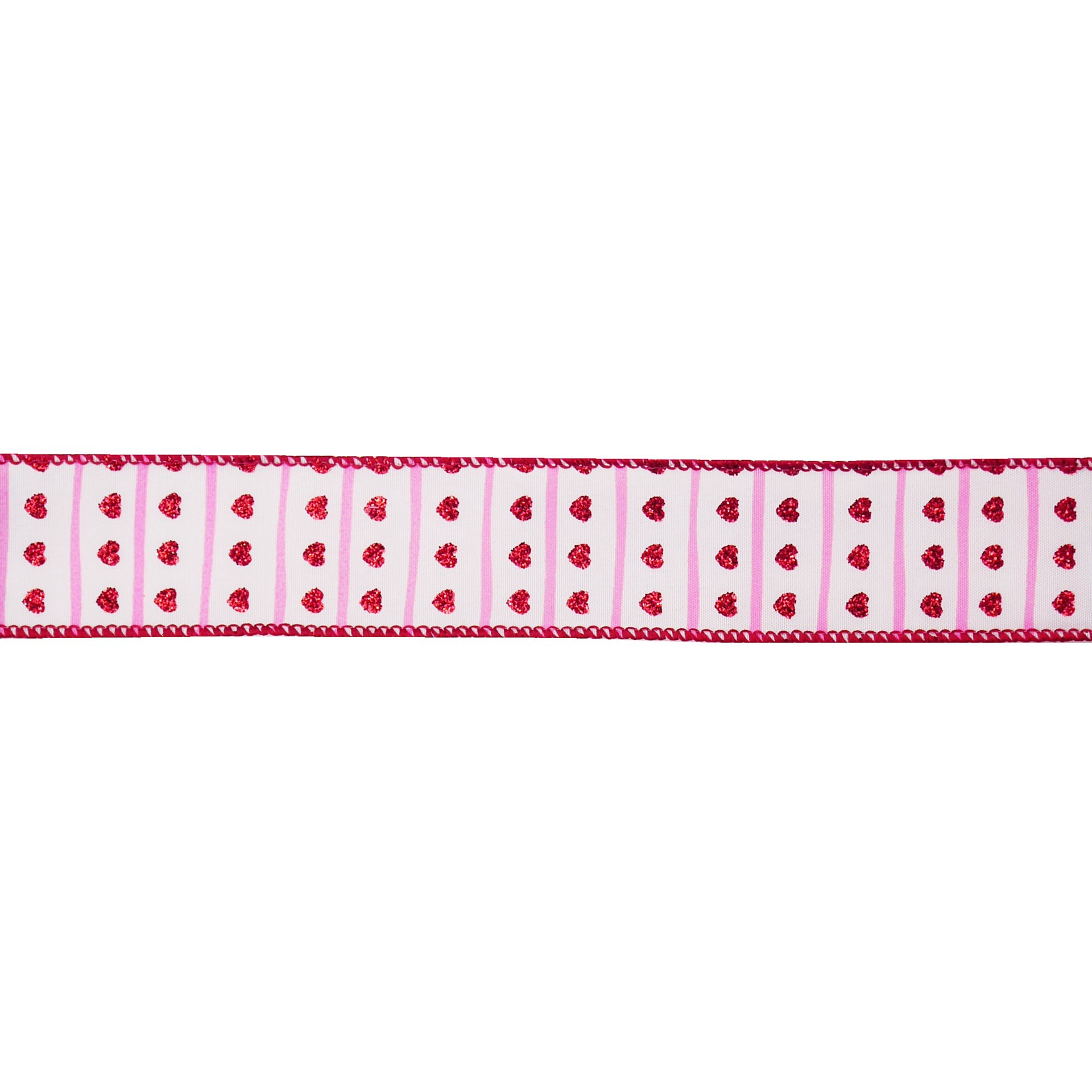 slide 2 of 3, 1.5 in x 30 ft Pink Stripes & Red Hearts Wired Ribbon by Celebrate It, 1.5 in x 30 ft