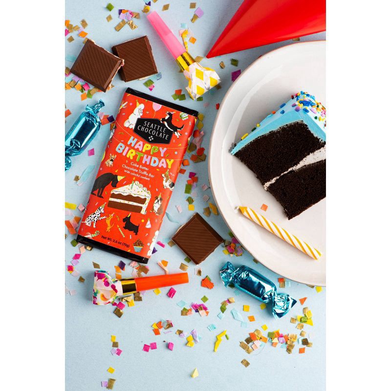 slide 3 of 8, Seattle Chocolate Happy Birthday Cake Batter Truffle Bar, 2.5 oz
