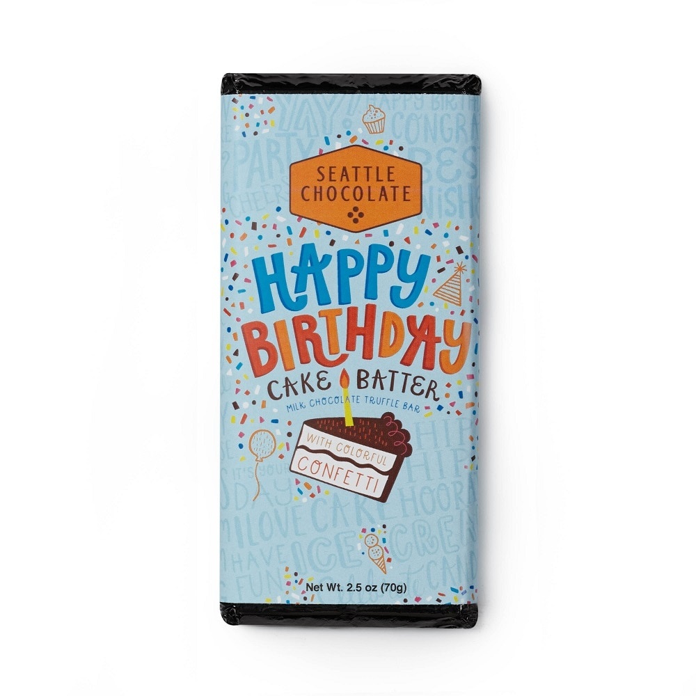 slide 1 of 1, Seattle Chocolate Happy Birthday Cake Batter Truffle Bar, 2.5 oz