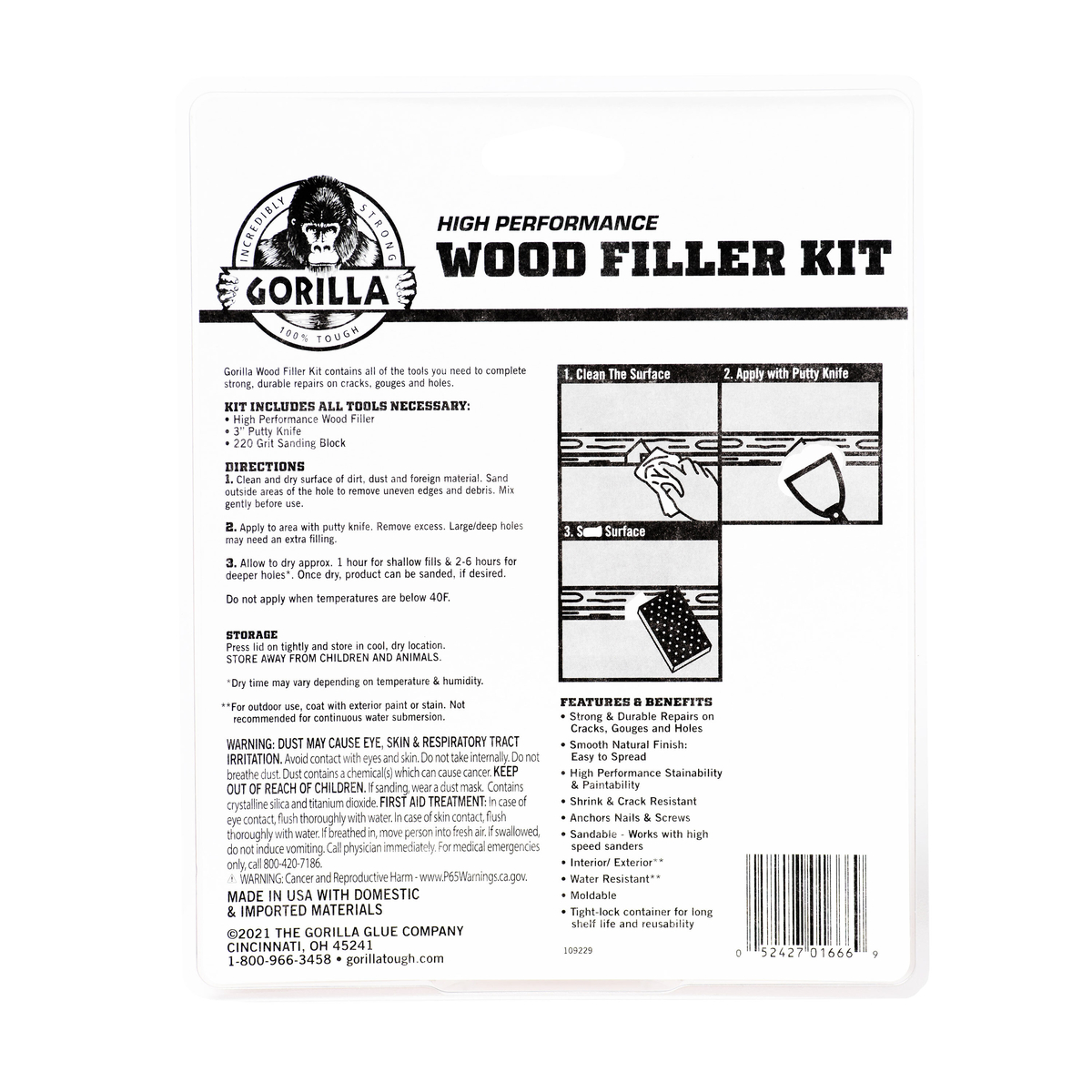 slide 2 of 6, Gorilla Wood Filler Kit 2pc, 2 ct