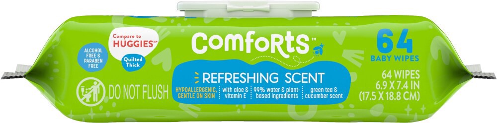 slide 4 of 4, Comforts Refreshing Scent Baby Wipes, 64 ct