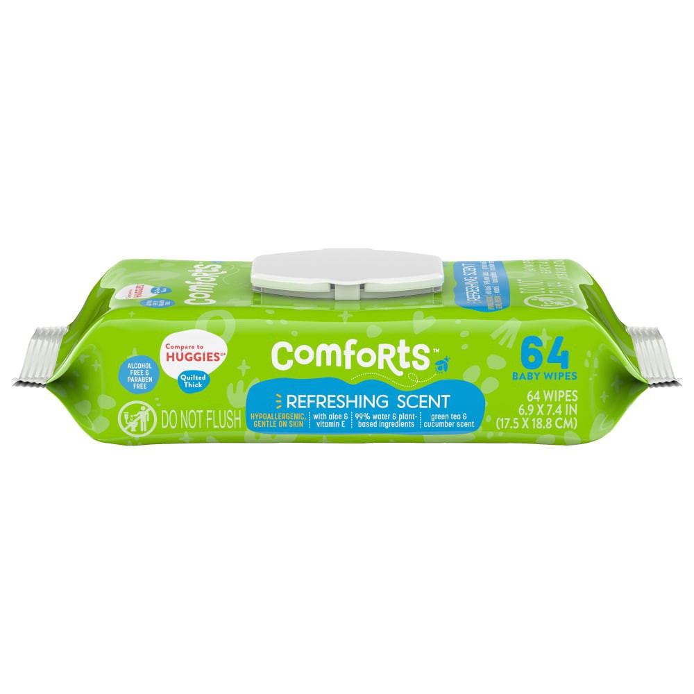 slide 1 of 4, Comforts Refreshing Scent Baby Wipes, 64 ct