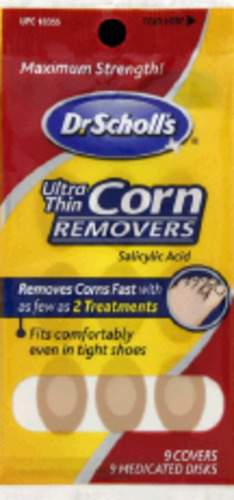 slide 1 of 1, Dr. Scholl's Ultra Thin Corn Removers Covers Salicylic Acid Maximum Strength, 9 ct