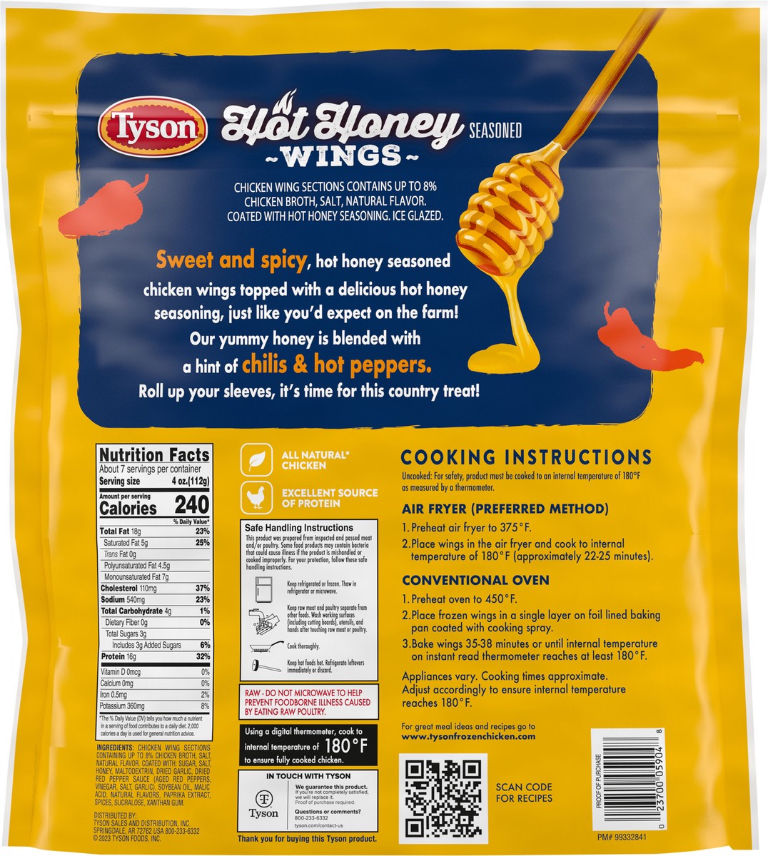 slide 4 of 10, Tyson Hot Honey Frozen Chicken Wings, 2.5 lb, 40 oz