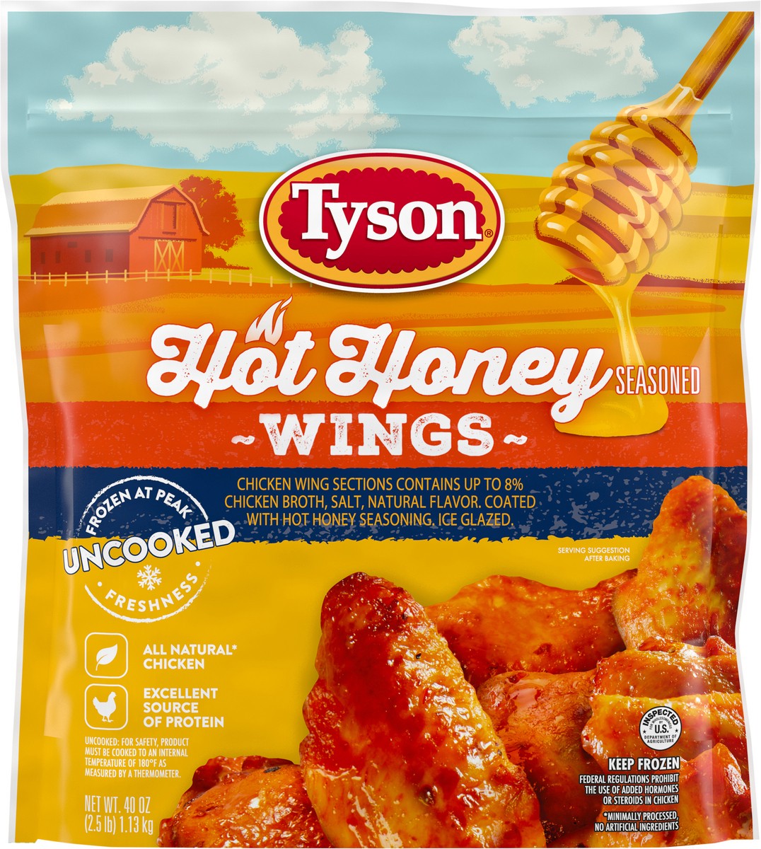 slide 6 of 10, Tyson Hot Honey Frozen Chicken Wings, 2.5 lb, 40 oz
