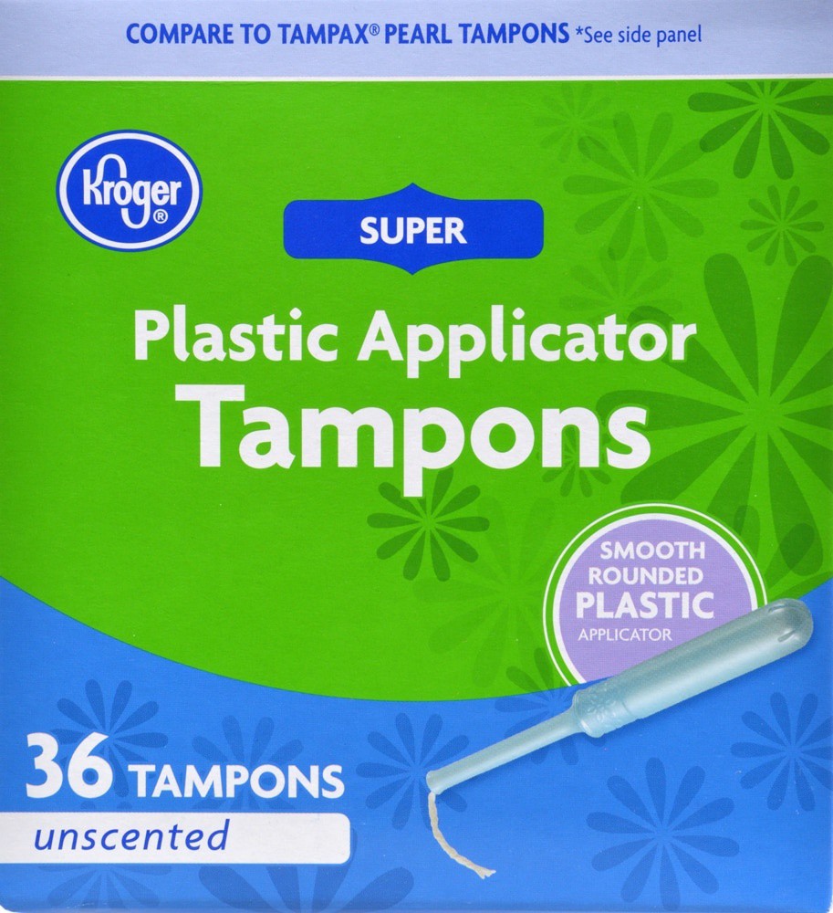 slide 1 of 5, Kroger Unscented Plastic Super Tampons, 36 ct