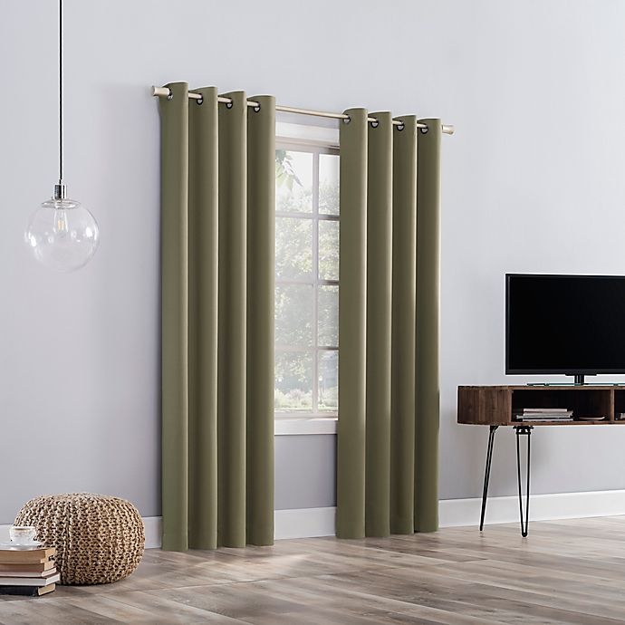 slide 5 of 10, Sun Zero Oslo Extreme Total Blackout Grommet Window Curtain Panel - Olive Green, 63 in