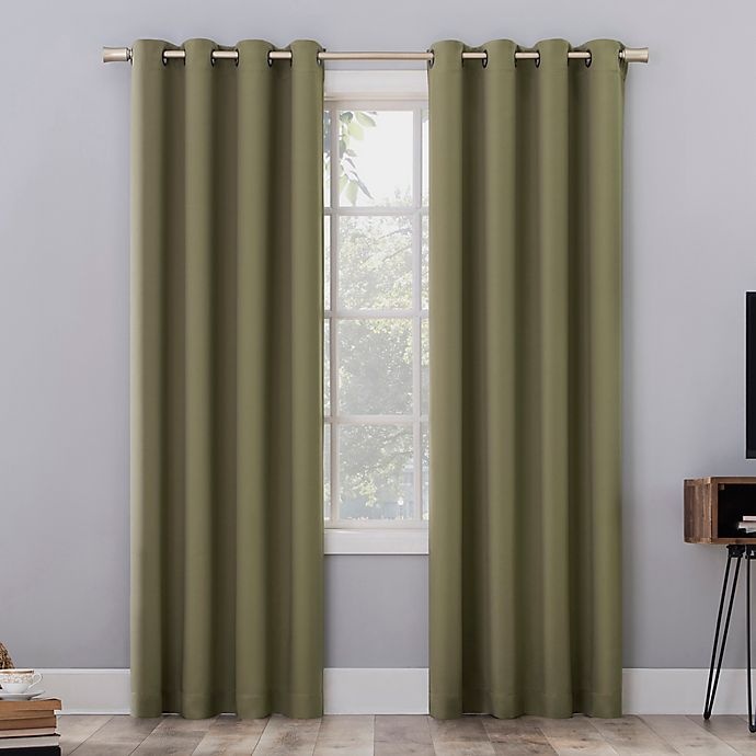 slide 1 of 10, Sun Zero Oslo Extreme Total Blackout Grommet Window Curtain Panel - Olive Green, 63 in