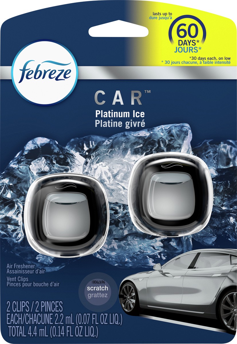 slide 1 of 4, Febreze Car 2 Pack Vent Clips Platinum Ice Air Freshener 2 ea, 2 ct