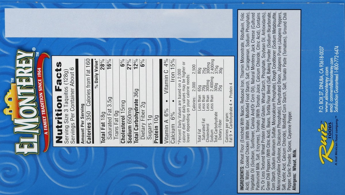 slide 4 of 6, El Monterey Chicken And Cheese Flour Taquito, 28 oz