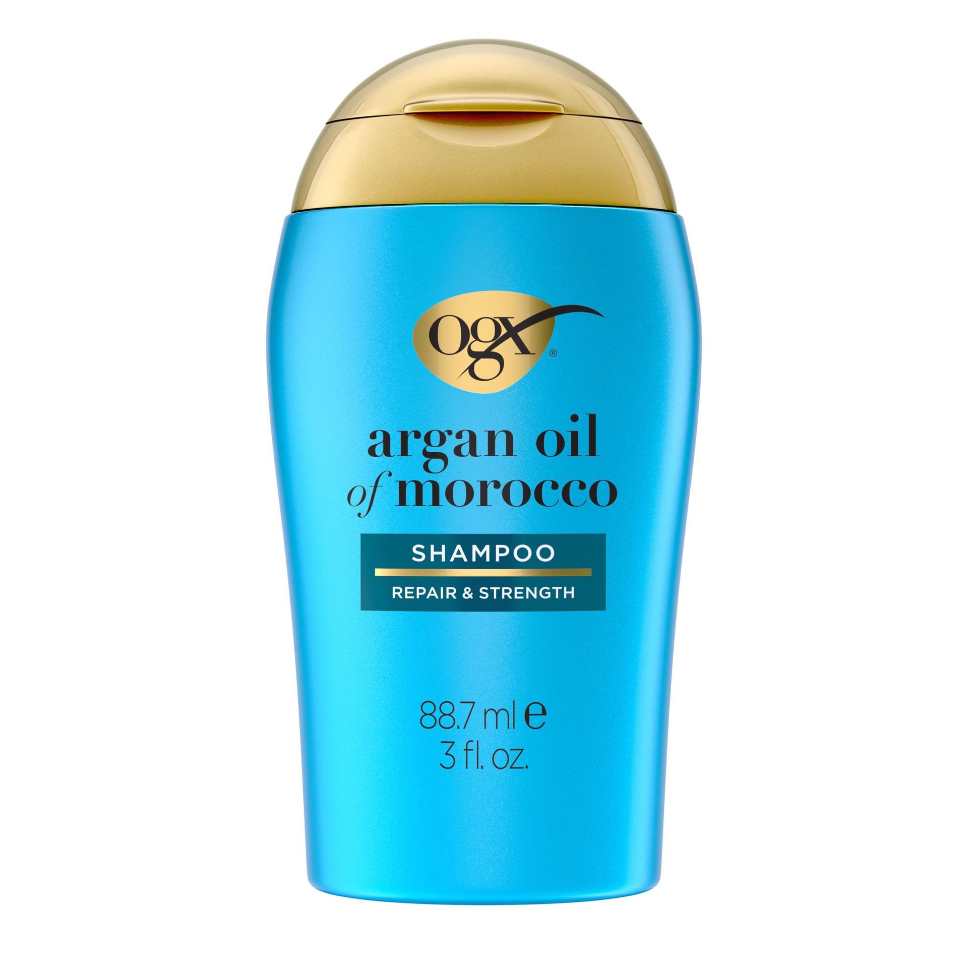 slide 1 of 2, OGX Renewing + Argan Oil of Morocco Shampoo, Damage Repairing Shampoo & Argan Oil to Cleanse & Help Strengthen & Repair Damaged Hair, Travel Size, TSA-Complaint, 3 fl. oz, 88.70 ml