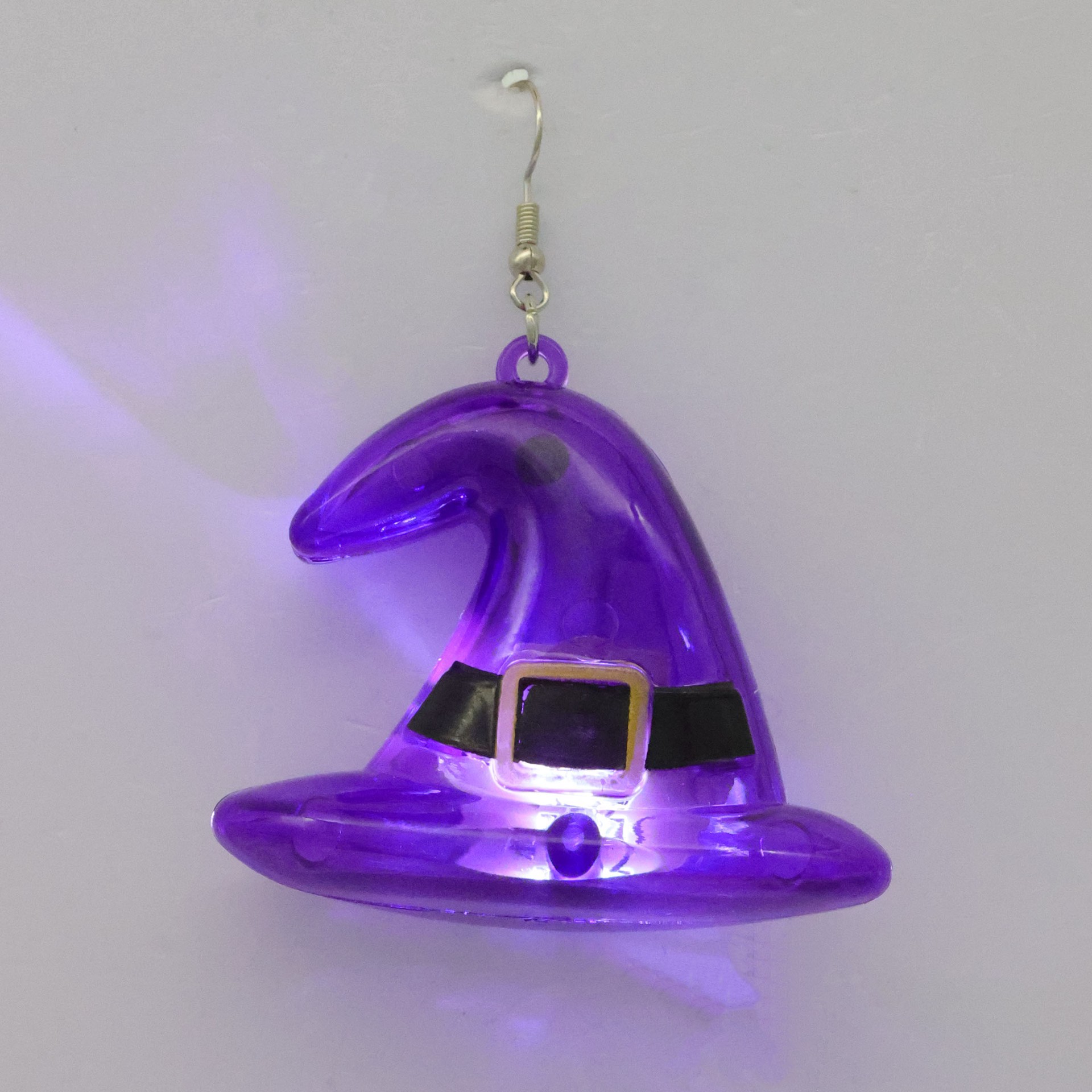 slide 3 of 4, Purple Light Up Witch Hat Dangle Earrings By Celebrate It, adult