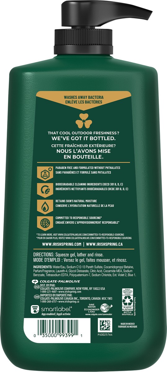 slide 5 of 8, Irish Spring Moisture Blast Moisturizing Body Wash for Men, 24-Hour Fresh, Face and Body Wash, Men’s Body Wash, Biodegradable Ingredients, Paraben Free, Cool Fresh Scent, 30 fl Oz. Pump Bottle, 30 fl oz