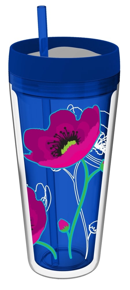 slide 1 of 1, Cool Gear Double Wall Callisto Flowers Water Bottle - Blue, 24 oz