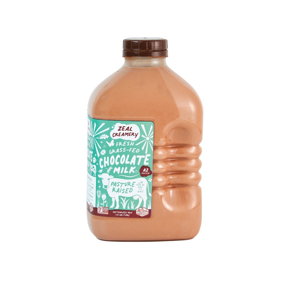 slide 3 of 3, Zeal Creamery Grass Fed Chocolate Whole Milk, 1.9 liter
