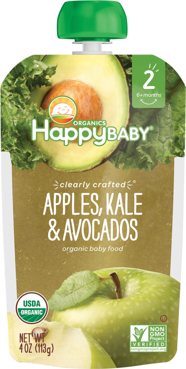 slide 2 of 3, Happy Baby Organics Clearly Crafted Stage 2 Apples, Kale & Avocados Pouch 4oz UNIT, 