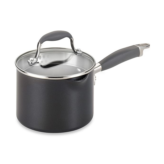 slide 1 of 1, Anolon Advanced Covered Straining Saucepan with Pour Spout, 2 qt