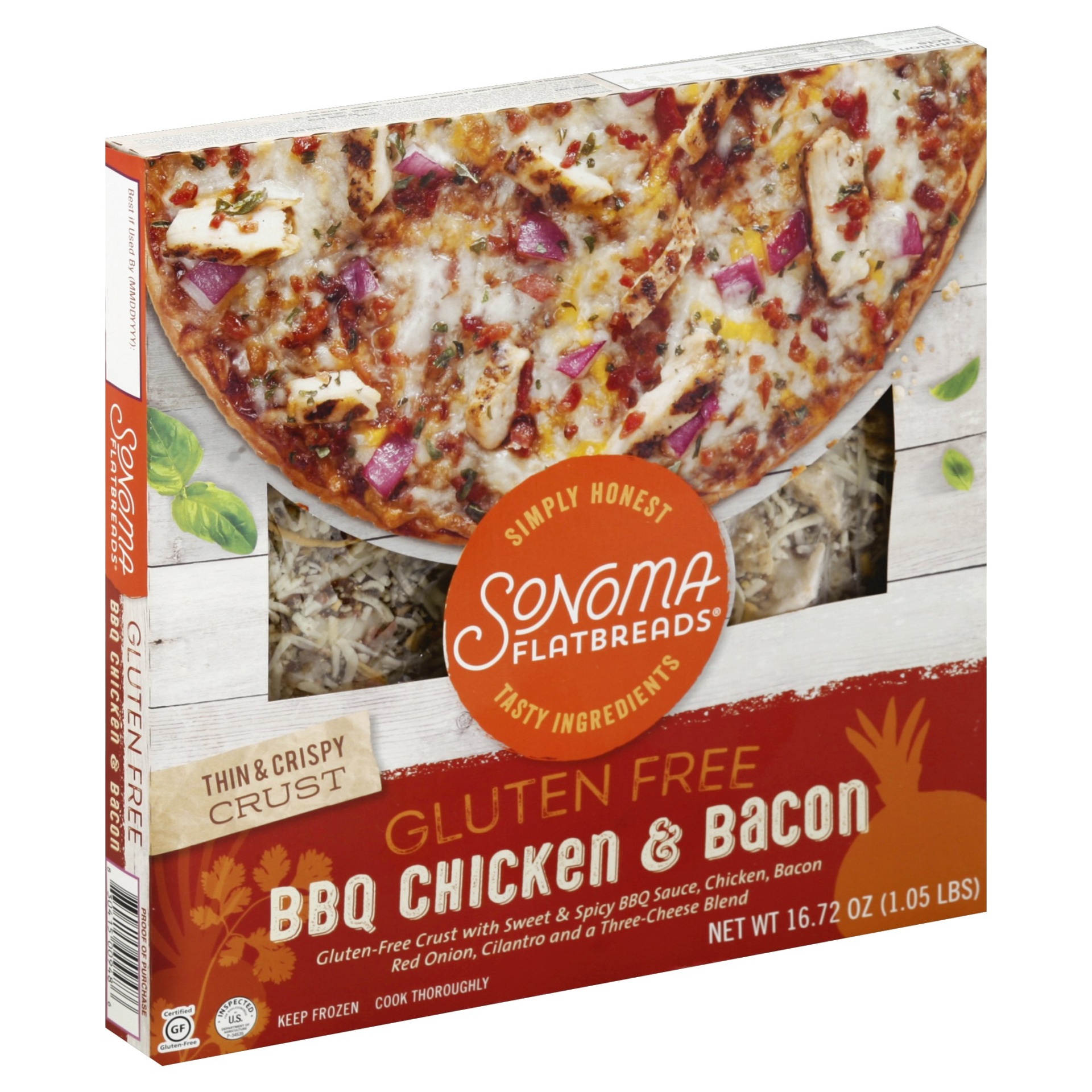 slide 1 of 1, Sonoma Flatbreads BBQ Chicken & Bacon Pizza, 16.72 oz