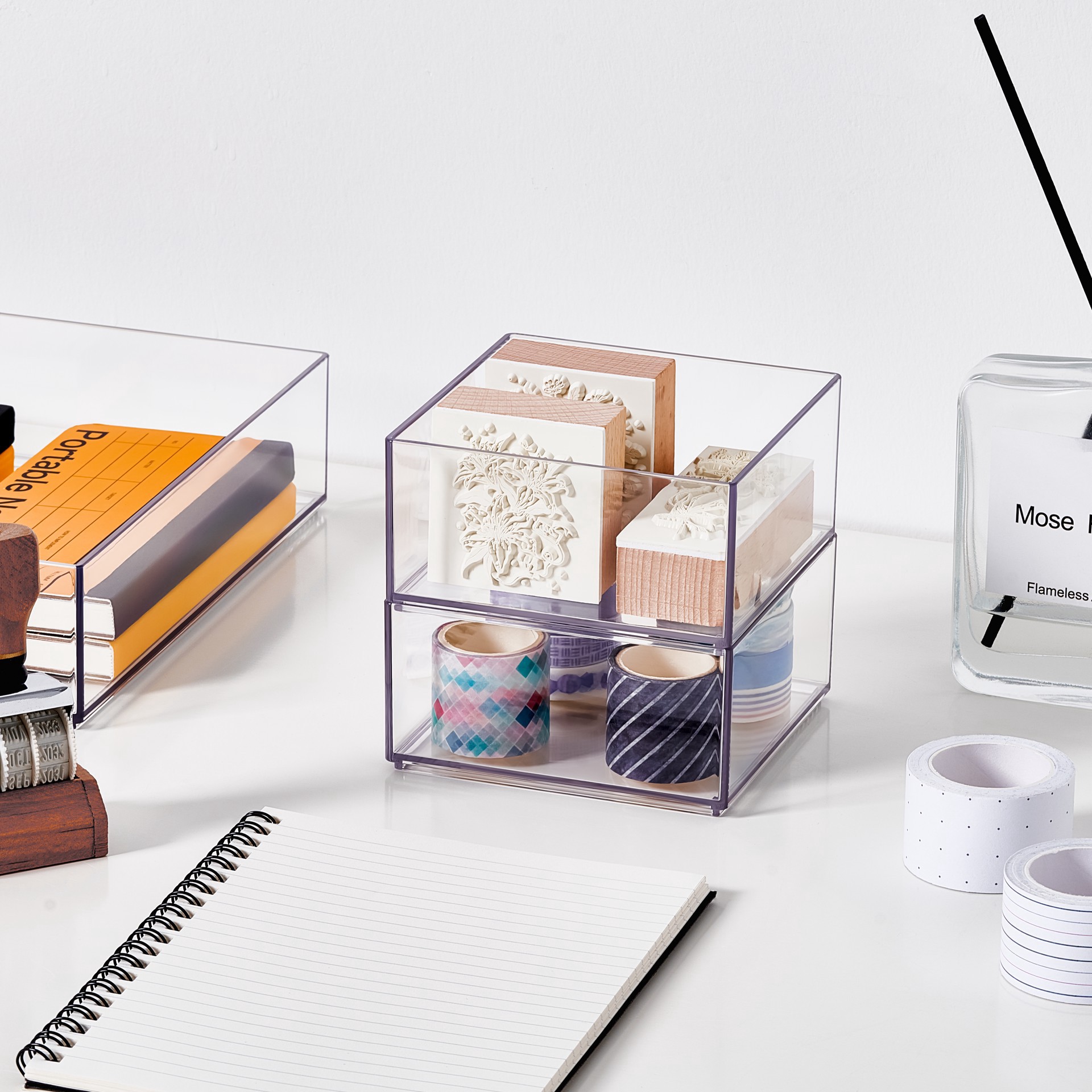 slide 2 of 6, 4" X 4" Clear Stacking Storage Tray By Simply Tidy, 4 in x 4 in