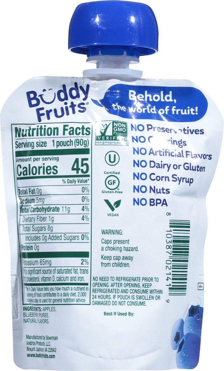 slide 5 of 9, Buddy Fruitss All Natural Blueberry & Apple Blended Fruits Pouch, 3.2 oz