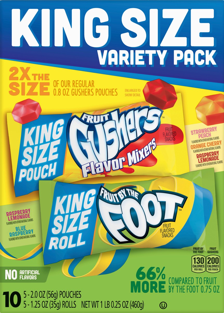 slide 7 of 13, Fruit Gushers, Fruit By The Foot King Size Variety Pack Fruit Flavored Snacks 10 ea, 10 ct