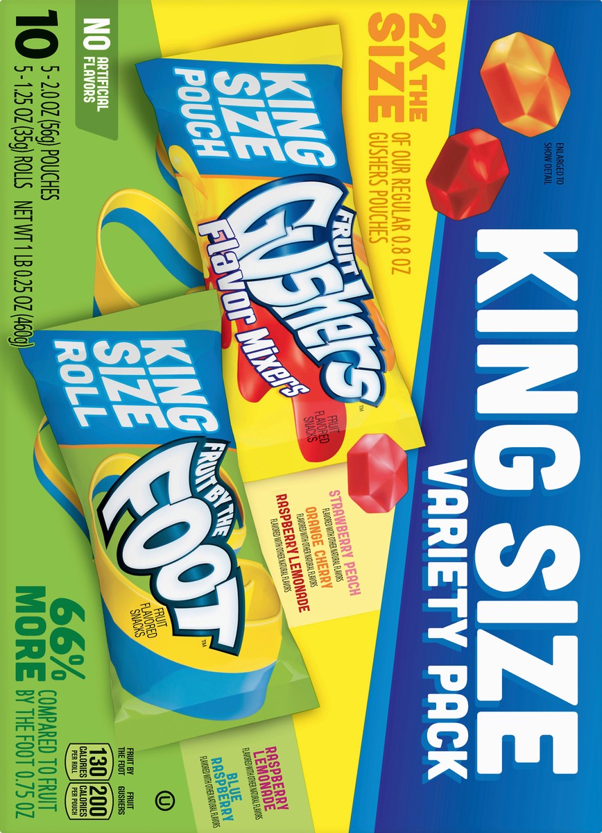 slide 10 of 13, Fruit Gushers, Fruit By The Foot King Size Variety Pack Fruit Flavored Snacks 10 ea, 10 ct