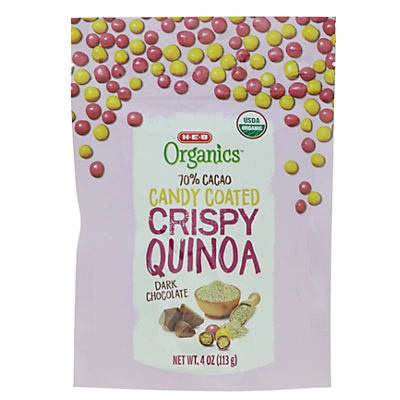 slide 1 of 1, H-E-B Organics Dark Chocolate Candy Coated Crispy Quinoa, 4 oz