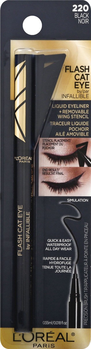 slide 1 of 1, L'Oréal Flash Cat Eye Waterproof Brush Tip Liquid Eyeliner, Black, 0.02 fl oz