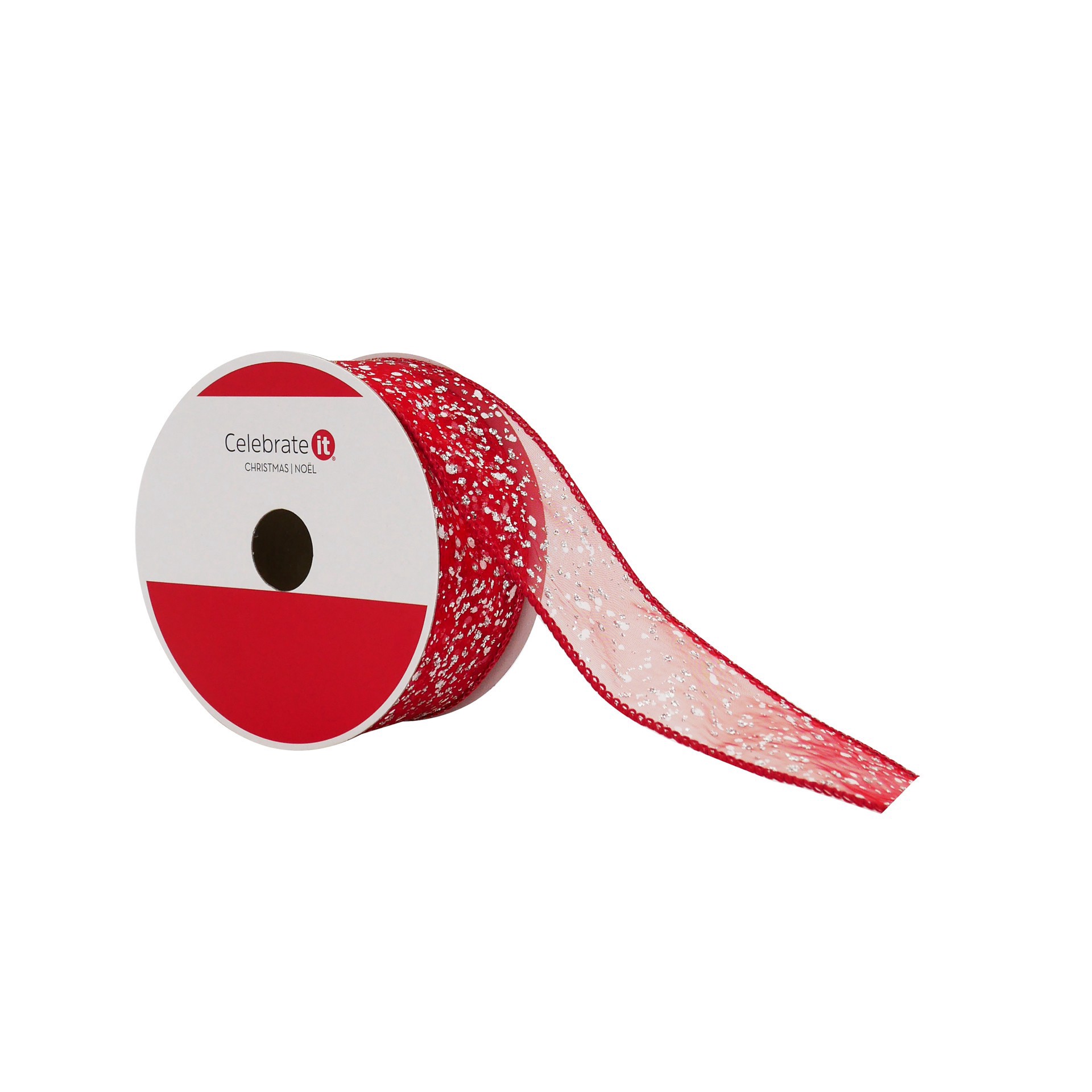slide 2 of 3, 1.5" X 30ft. Red Sugar Wired Sheer Ribbon By Celebrate It, 1.5 in x 30 ft