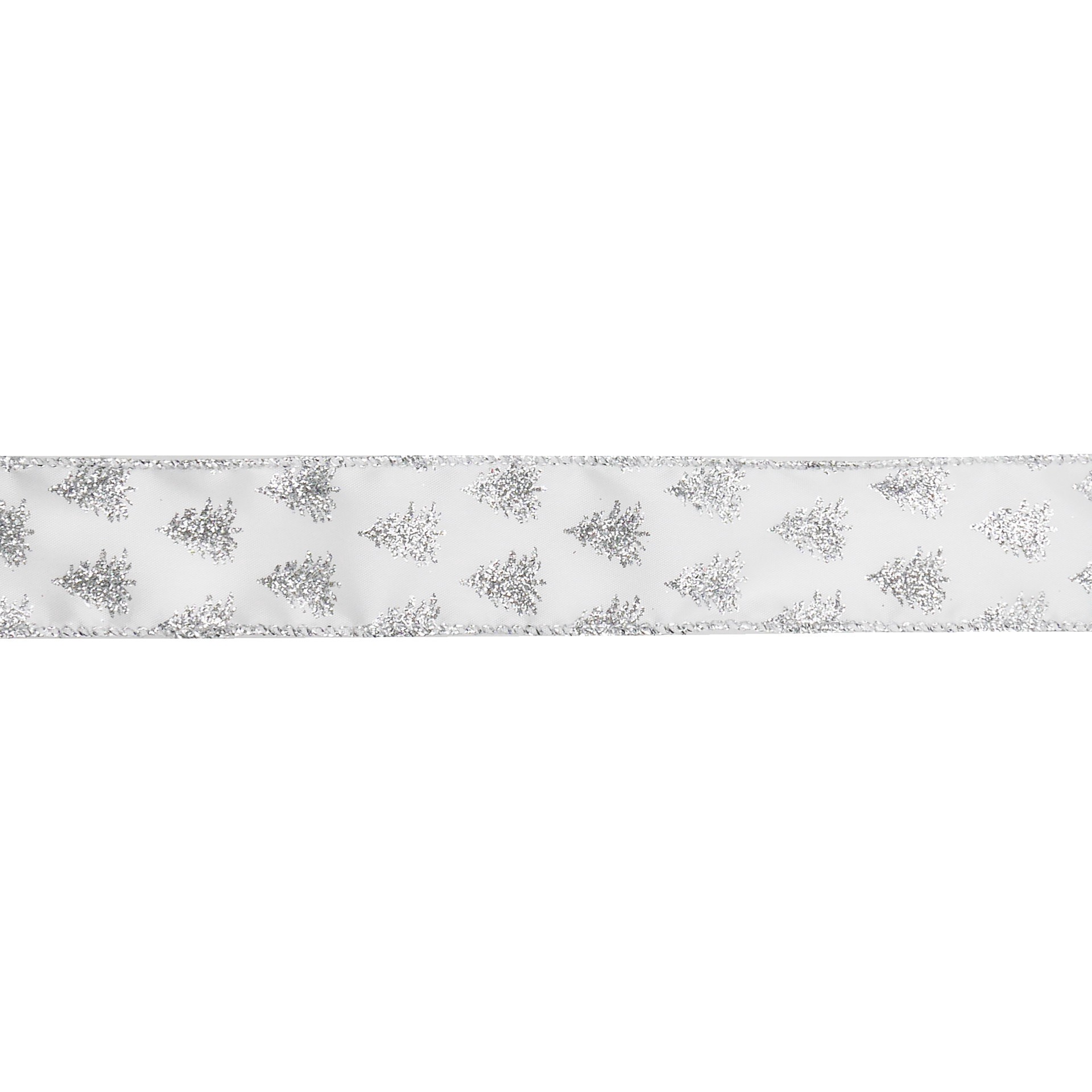 slide 3 of 3, 1.5" X 30ft. Silver Glitter Tree White Taffeta Wired Ribbon By Celebrate It, 1.5 in x 30 ft