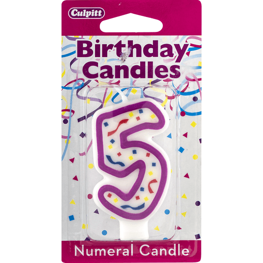 slide 4 of 8, Culpitt Birthday Candles Numeral Candle 5, 1 ct