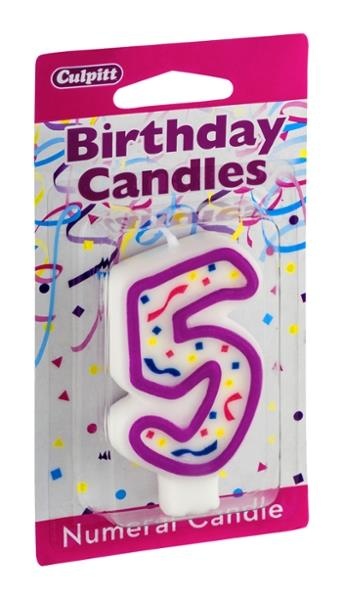 slide 1 of 8, Culpitt Birthday Candles Numeral Candle 5, 1 ct