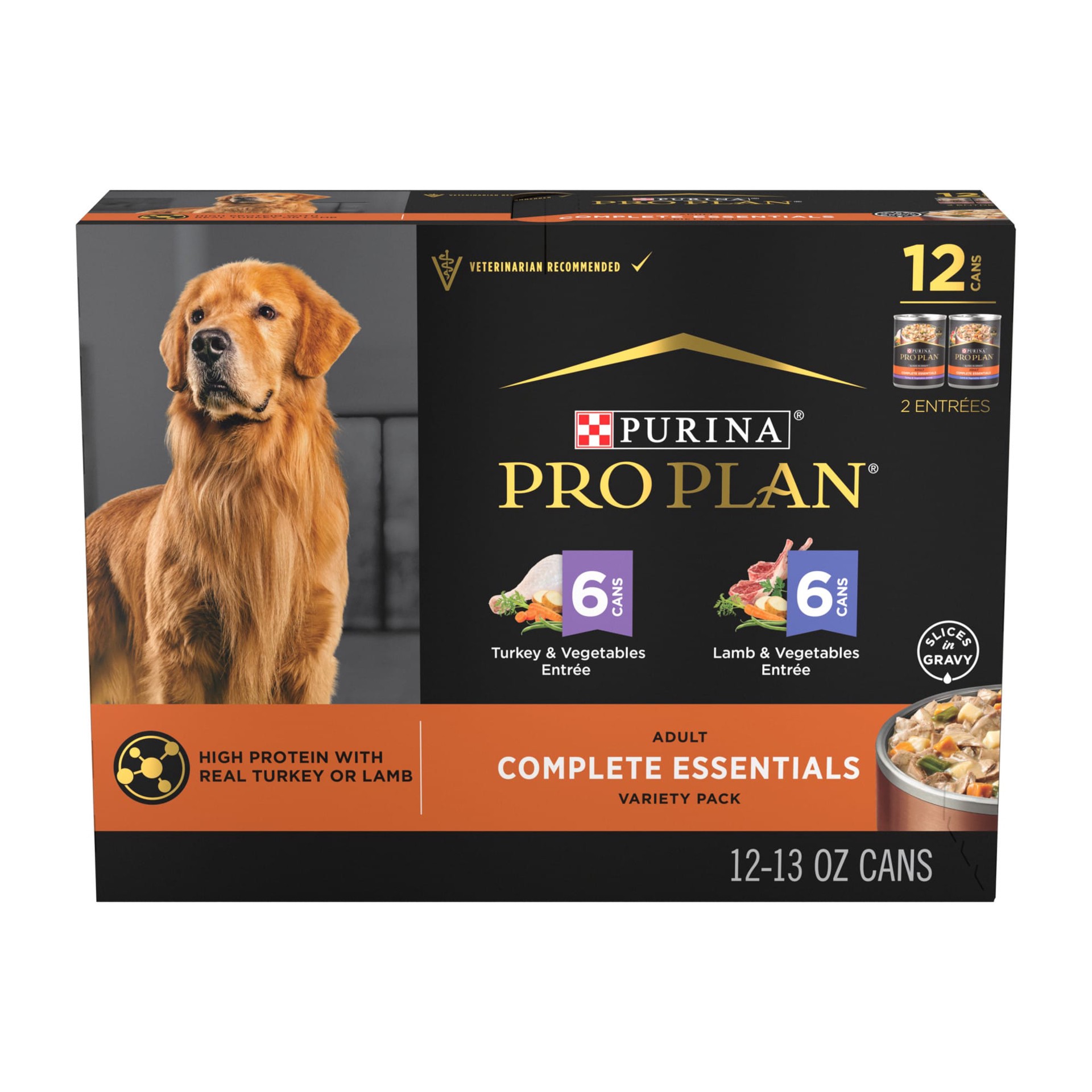 slide 1 of 6, Purina Pro Plan Complete Essentials High Protein with Real Turkey or Lamb Adult Wet Dog Food Variety Pack, 13 oz., Count of 12, 9.75 lb