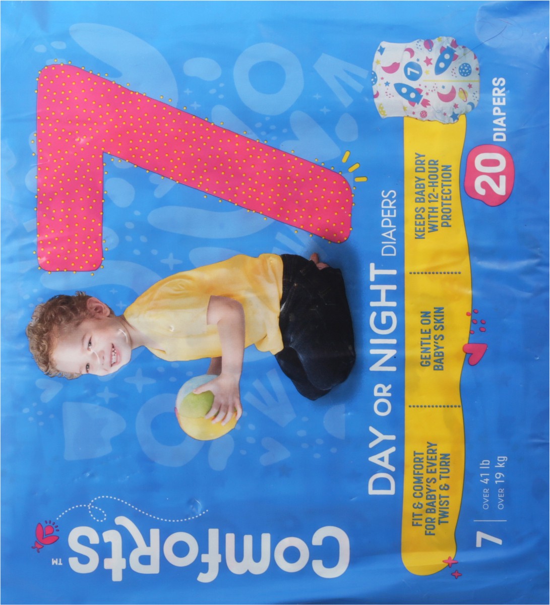 slide 11 of 13, Comforts Size 7 Day Or Night Baby Diapers, 20 ct