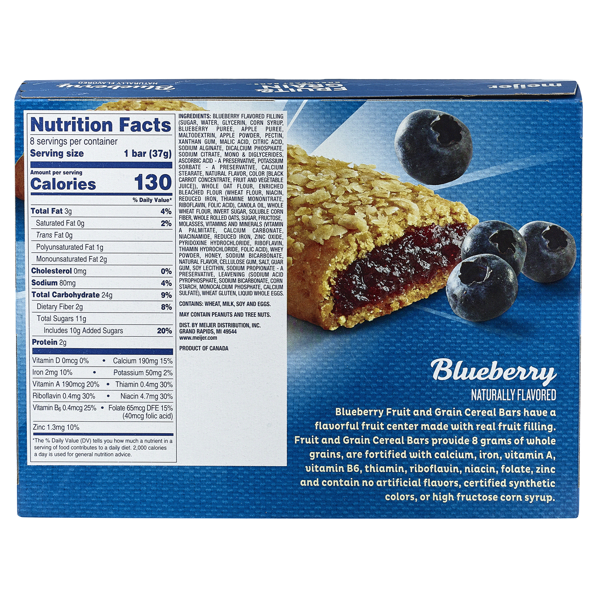 slide 5 of 5, Meijer Fruit & Grain Blueberry Breakfast Bar, 8 ct, 1.3 oz