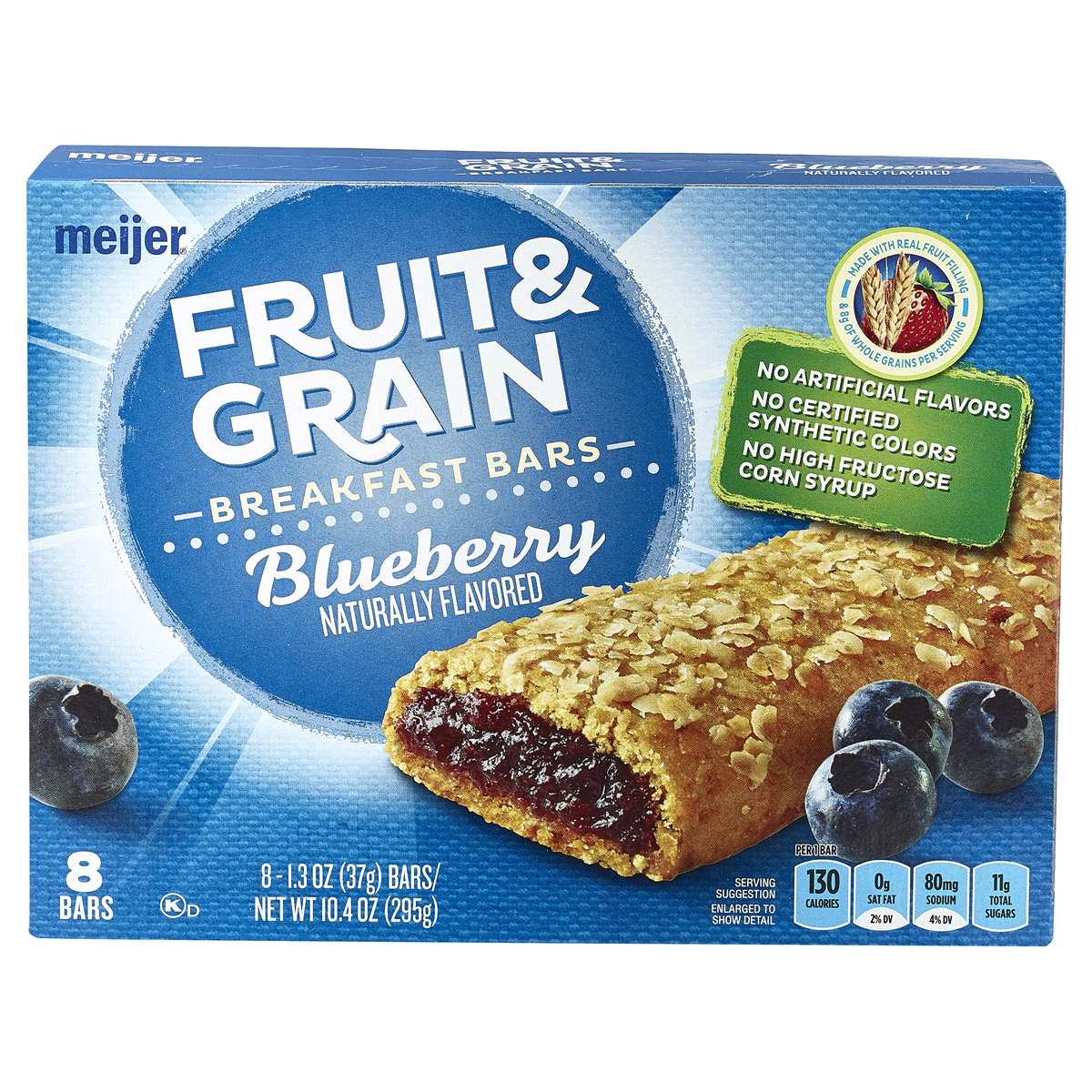 slide 1 of 5, Meijer Fruit & Grain Blueberry Breakfast Bar, 8 ct, 1.3 oz