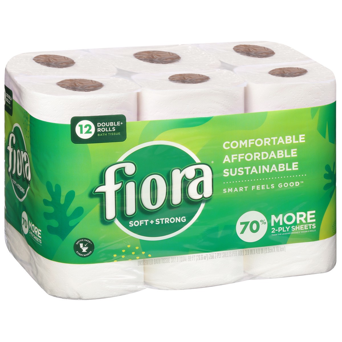 slide 2 of 9, Fiora 2-Ply Double Rolls Soft + Strong Unscented Bath Tissue 12 ea, 12 ct