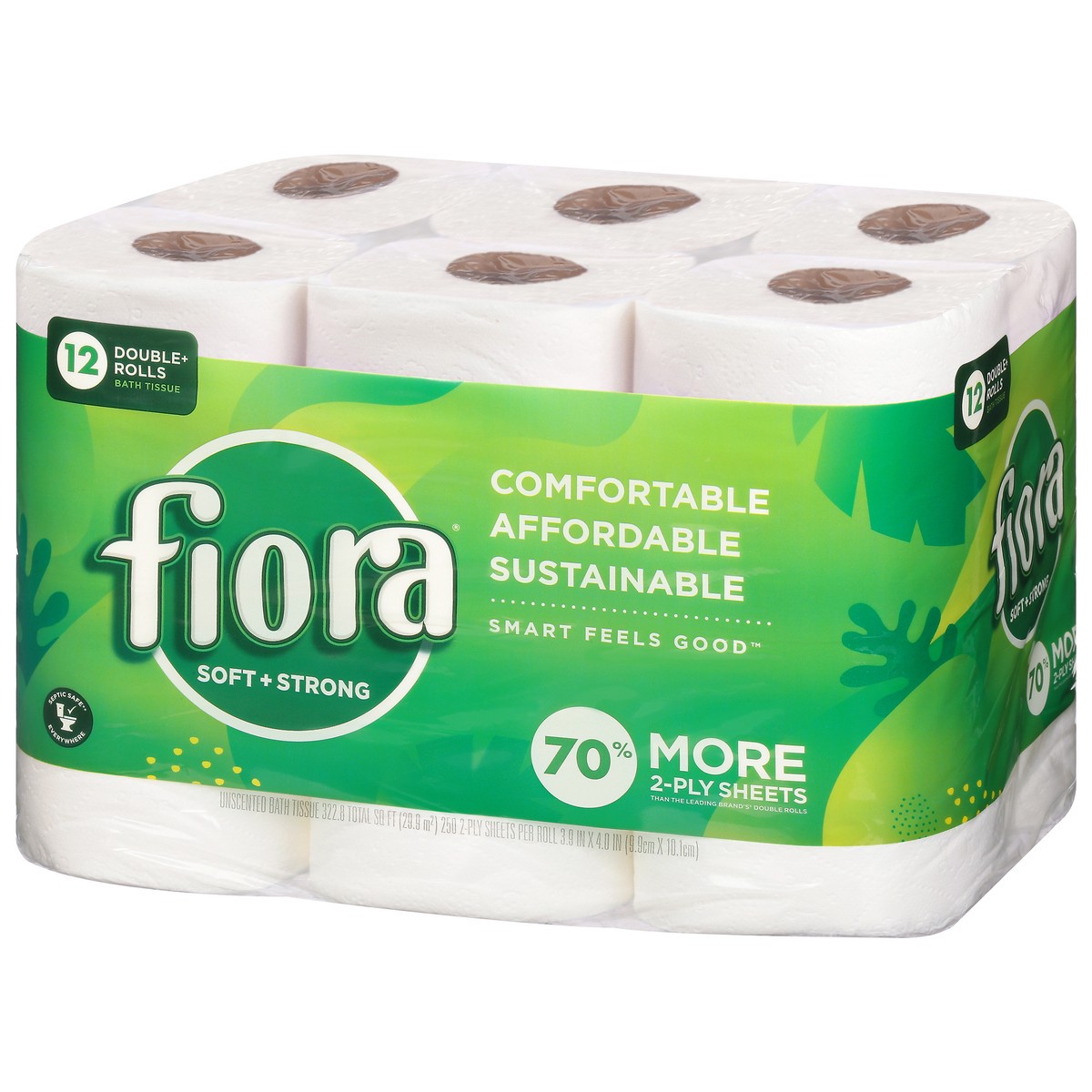 slide 6 of 9, Fiora 2-Ply Double Rolls Soft + Strong Unscented Bath Tissue 12 ea, 12 ct