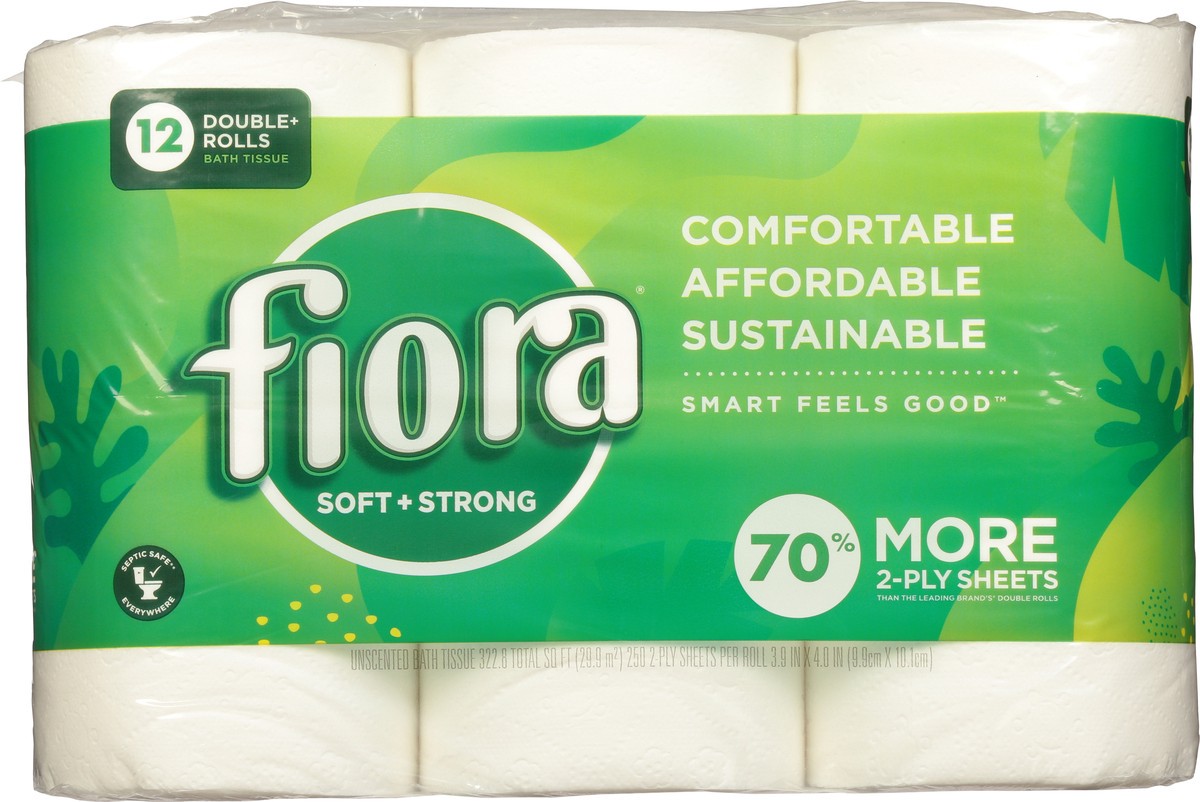 slide 4 of 9, Fiora 2-Ply Double Rolls Soft + Strong Unscented Bath Tissue 12 ea, 12 ct