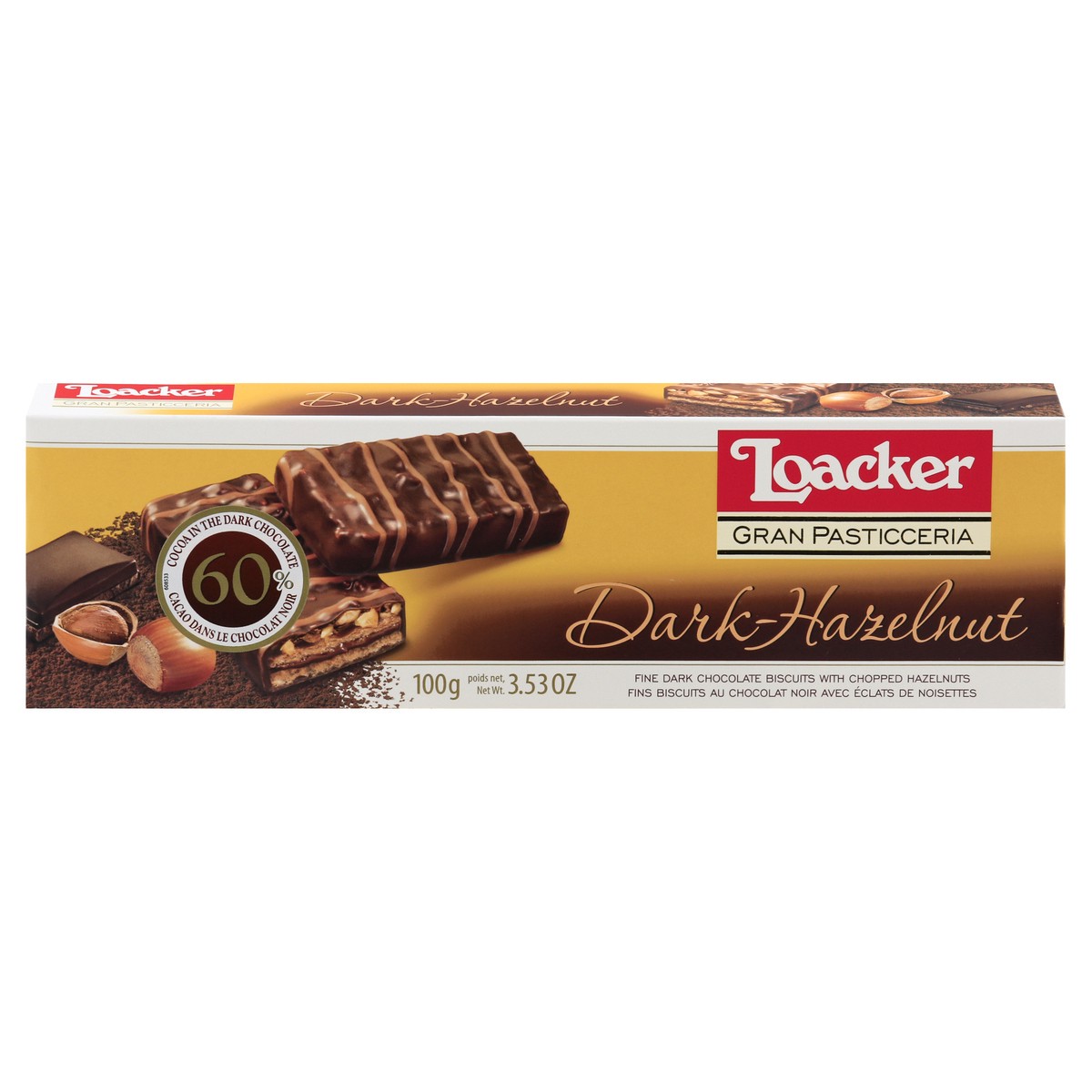 slide 1 of 10, Loacker Gran Pasticceria Dark Hazelnut Cookies, 3.53 oz