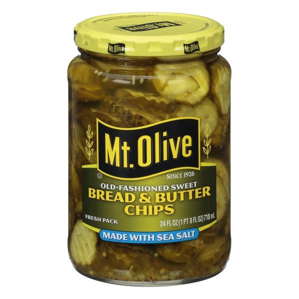slide 1 of 6, Mt. Olive Old Fashioned Sweet Bread & Butter Pickle Chips Made with Sea Salt, 24 oz