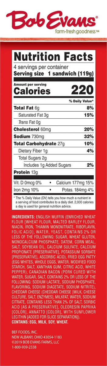 slide 7 of 14, Bob Evans Canadian Bacon, Egg & Cheese English Muffins 4 ea, 4 ct