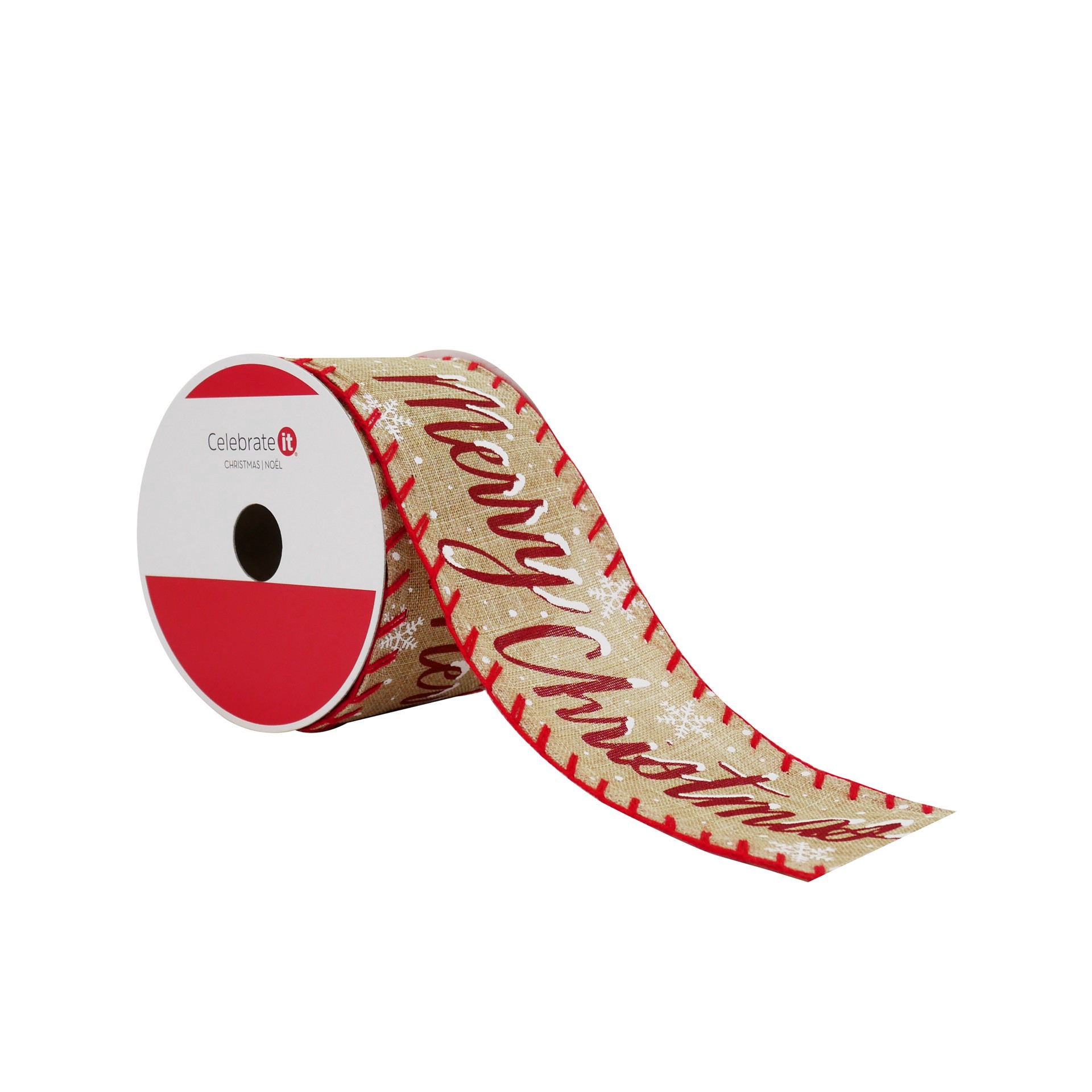 slide 2 of 3, 2.5" X 20ft. Merry Christmas Faux Linen Wired Ribbon By Celebrate It, 2.5 in x 20 ft