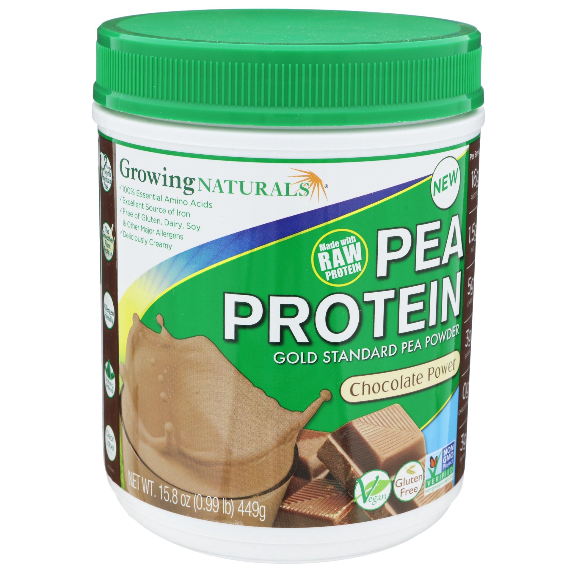 slide 1 of 1, Growing Naturals Chocolate Pea Protein, 15.8 oz