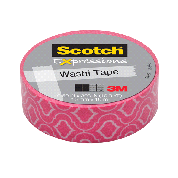 slide 1 of 1, Scotch Expressions Washi Tape, Pink Quatrefoil, 1 ct