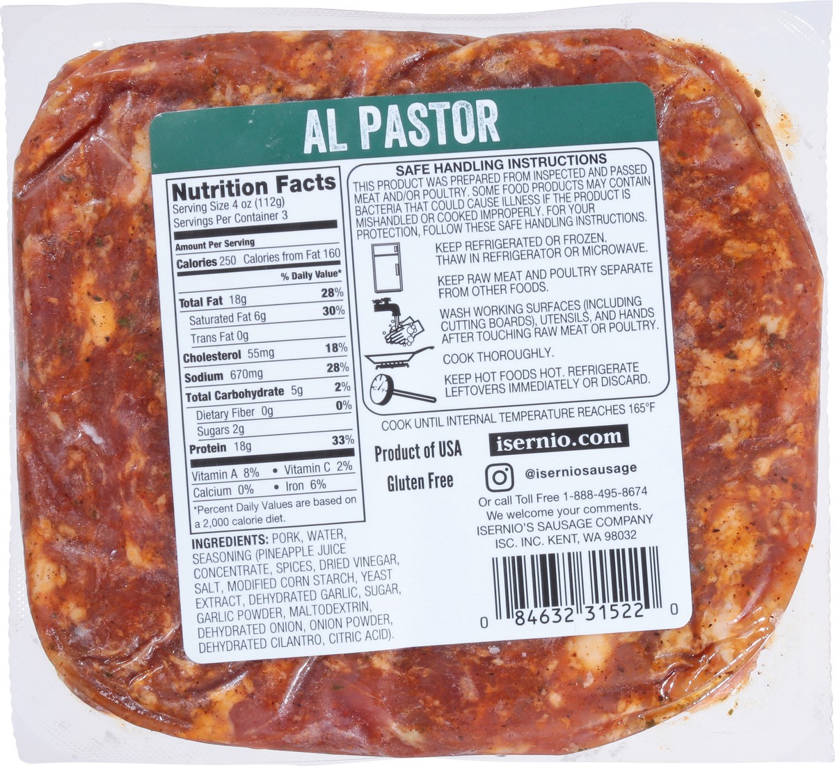 slide 11 of 13, Isernios Al Pastor Diced Pork - 12 oz, 12 oz