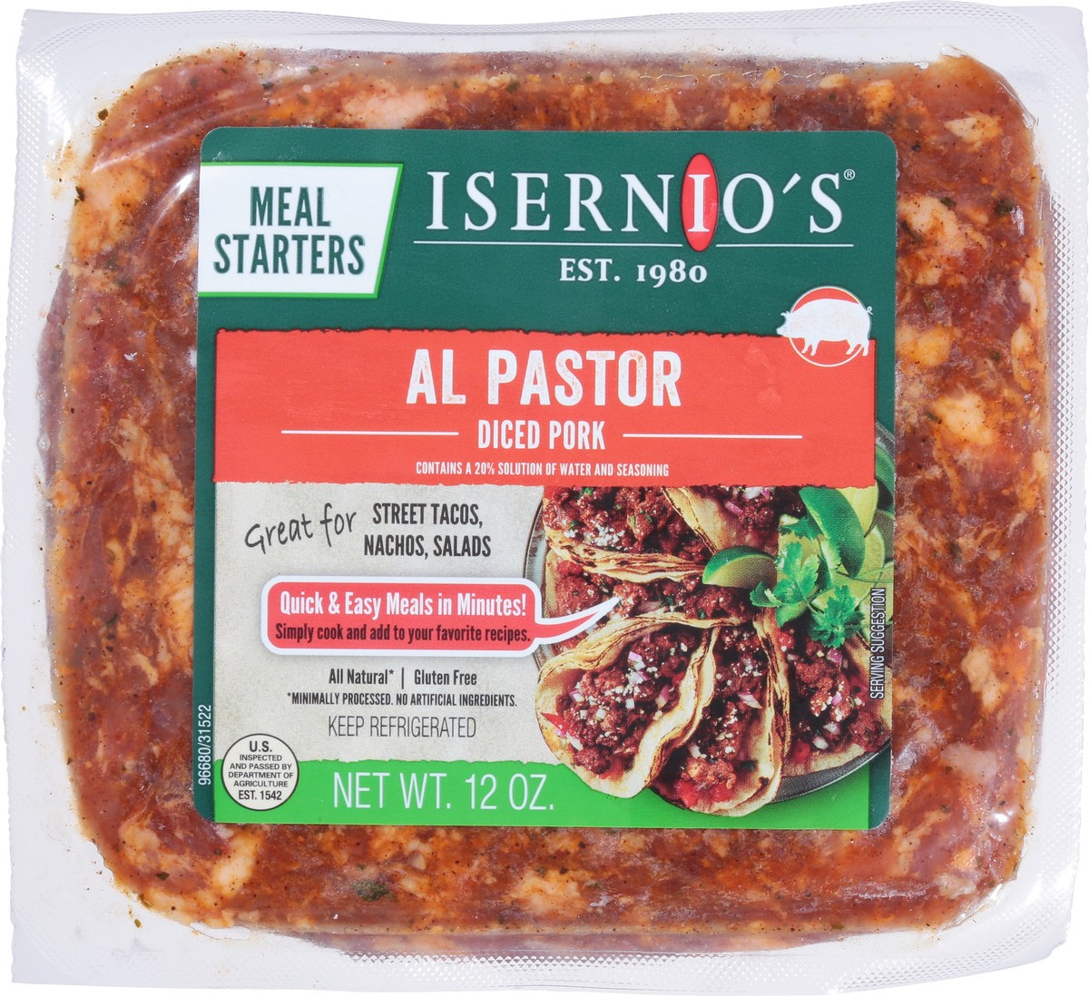 slide 3 of 13, Isernios Al Pastor Diced Pork - 12 oz, 12 oz