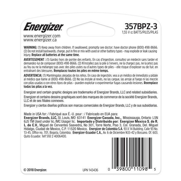 slide 14 of 72, Energizer 357 Silver Oxide Batteries 3 ea Blister Pack, 3 ct