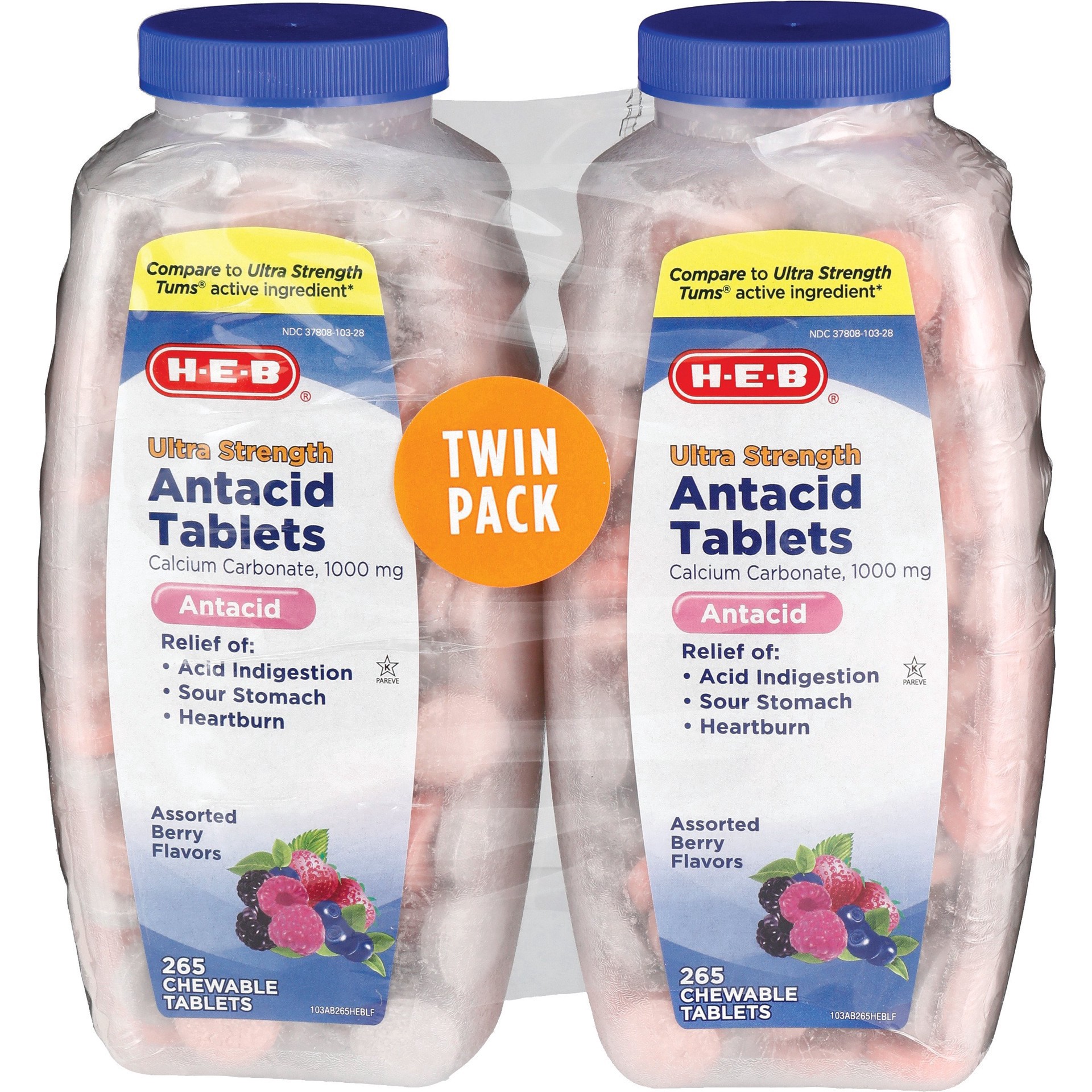 slide 1 of 1, H-E-B Calcium Antacid Extra Strength Berry Twin Pack, 2 ct