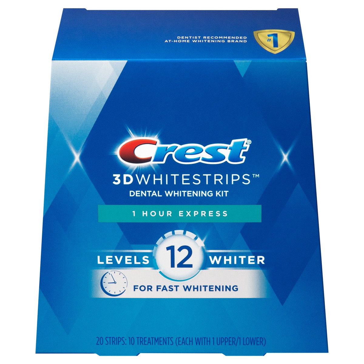 slide 1 of 5, Crest 3D Whitrstrips 1-Hour Express At-home Teeth Whitening Kit, 10 Treatments, 12 Levels Whiter for Fast Whitening, 20 ct